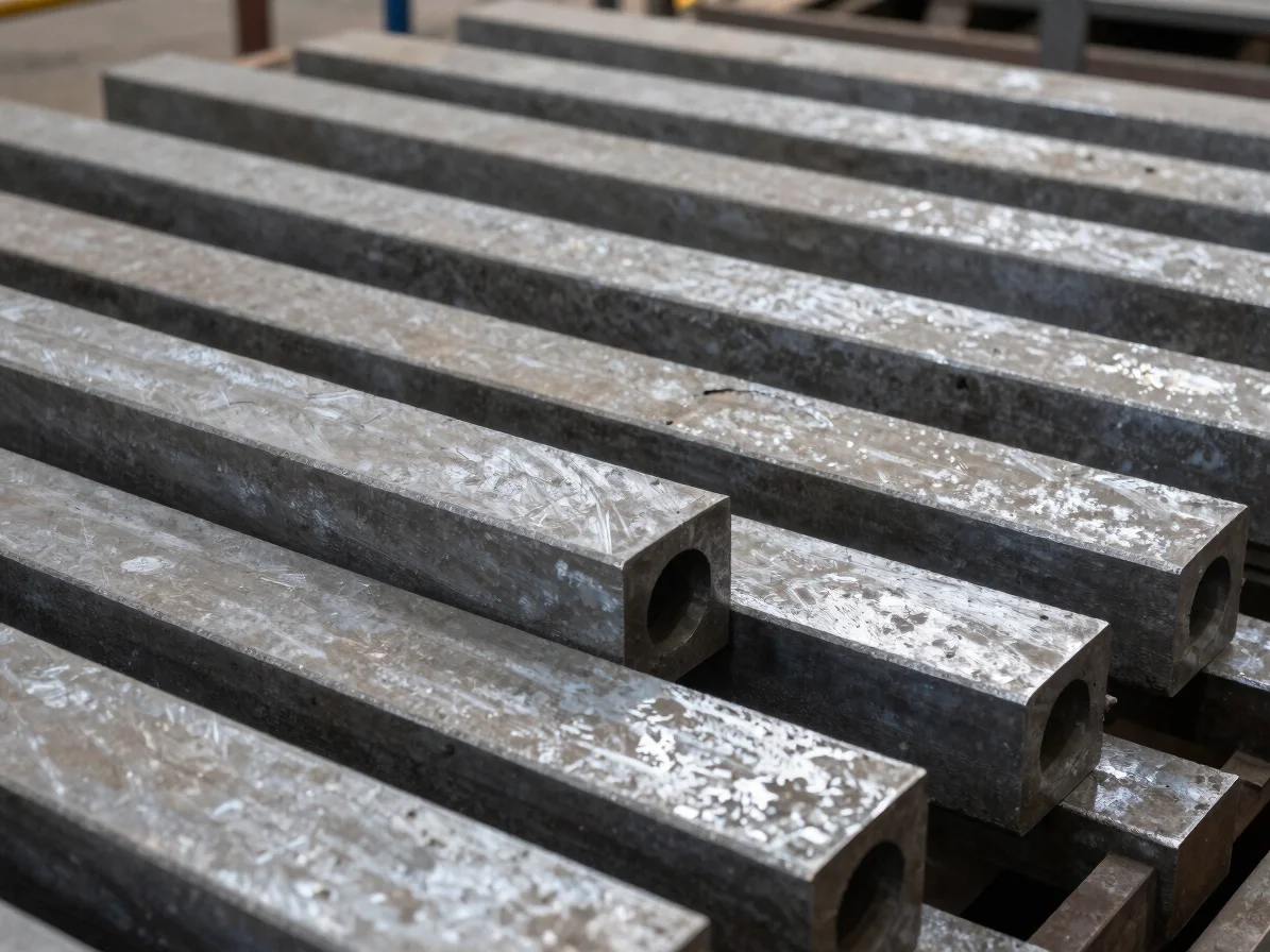 Close material study of cast steel ingots in a controlled industrial environment, cool steel neutrals, restrained contra